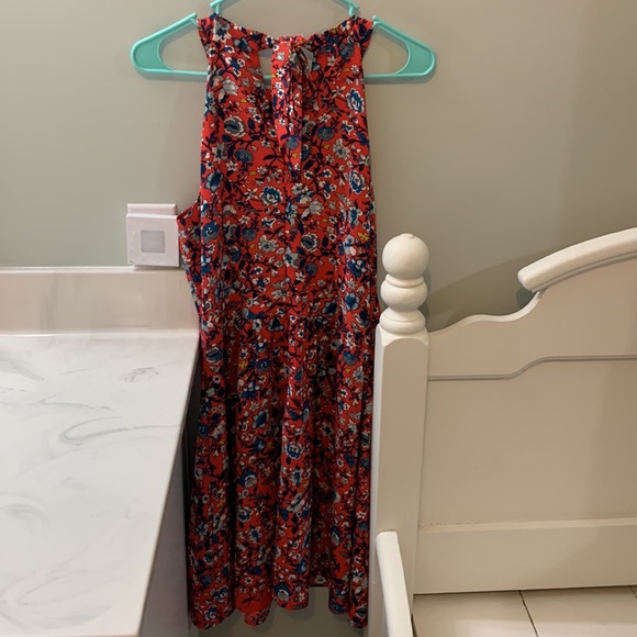 Loft outlet red and blue and yellow flower halter dress - Picture 3 of 4